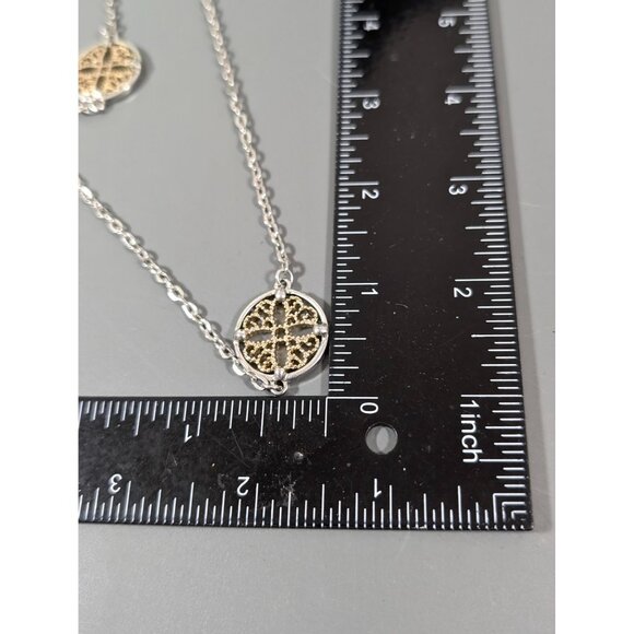 Elegant Two Tone Floral Medallion Station Chain Long Layering Necklace 40" - Picture 7 of 7